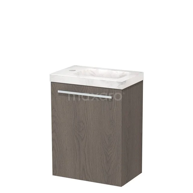 Modulo Pico WC-Möbel mit Waschbecken | 41 cm dunkelbraune Eiche glatte Front Waschbecken weißer Marmor Naturstein TMW10-00592