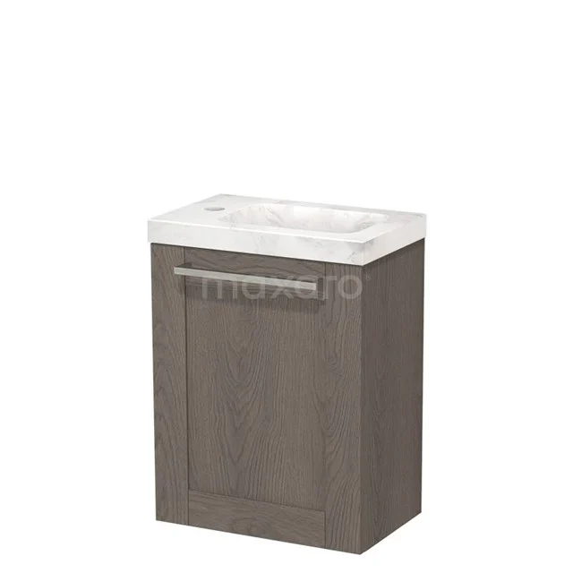 Modulo Pico WC-Möbel mit Waschbecken | 40 cm dunkelbraune Eiche Rahmenfront Waschbecken Weißer Marmor Naturstein TMW10-00593