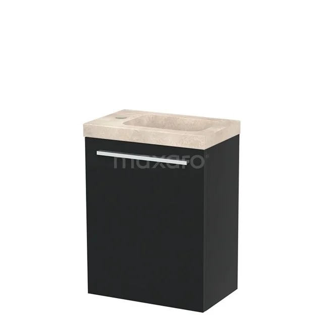 Modulo Pico WC-Möbel mit Waschbecken | 41 cm Matt Schwarz Glatte Front Waschbecken Travertin Naturstein TMW10-00604