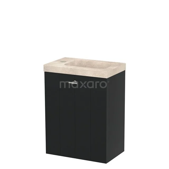 Modulo Pico Toilet unit with basin | 40 cm Matte black Lamel fronts Basin Travertin Natural stone TMW10-00605