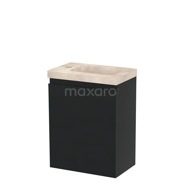 Modulo Pico Toiletmeubel met wastafel | 40 cm Mat zwart Greeploos front Wastafel Travertin Natuursteen TMW10-00606