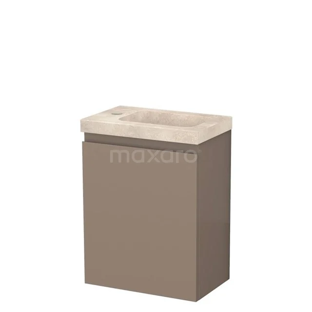 Modulo Pico WC-Möbel mit Waschbecken | 40 cm Taupe Grifflose Front Waschbecken Travertin Naturstein TMW10-00610