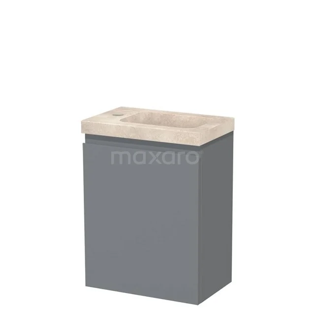 Modulo Pico WC-Möbel mit Waschbecken | 40 cm Mittelgrau Grifflose Front Waschbecken Travertin Naturstein TMW10-00613