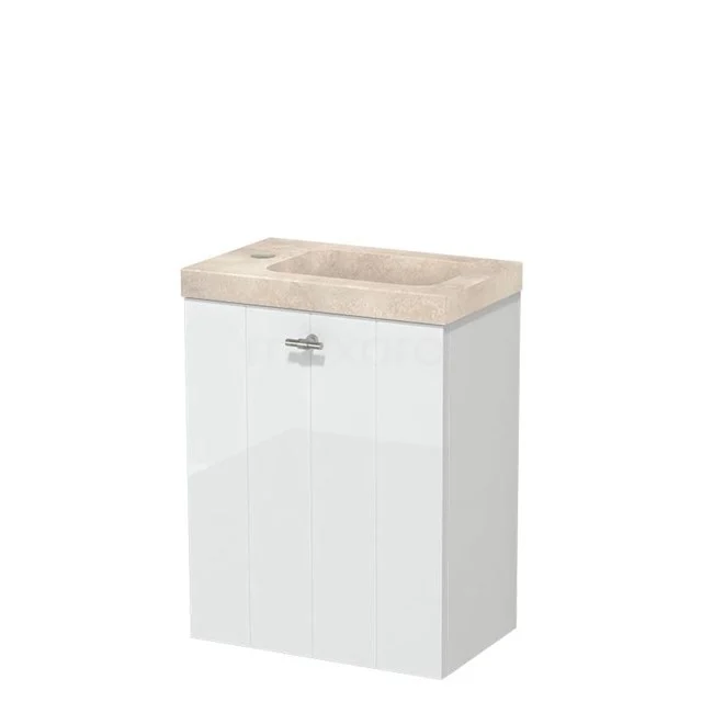 Modulo Pico Toiletmeubel met wastafel | 40 cm Hoogglans wit Lamel front Wastafel Travertin Natuursteen TMW10-00615