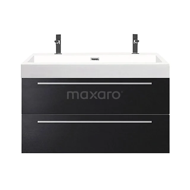 Canto Vanity units with basin | 100 cm Matte black front Mineral marble 2 Stacked drawers F02-100022103 Black and white bathroom unit with two drawers, modern design, made of high-quality materials with a white vanity units with basin.