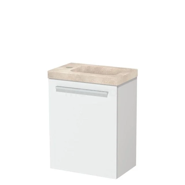 Modulo Pico Toiletmeubel met wastafel | 41 cm Mat wit Vlak front Wastafel Travertin Natuursteen TMW10-00618