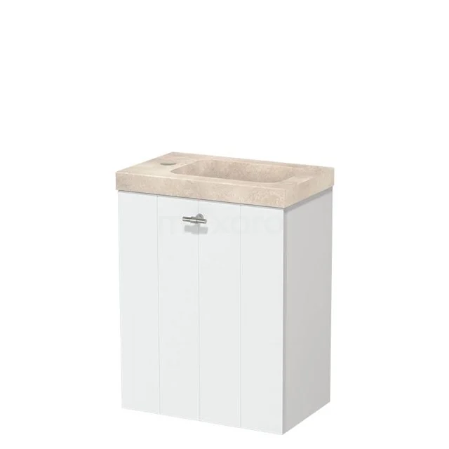 Modulo Pico WC-Möbel mit Waschbecken | 40 cm Matt Weiß Lamellen Front Waschbecken Travertin Naturstein TMW10-00619