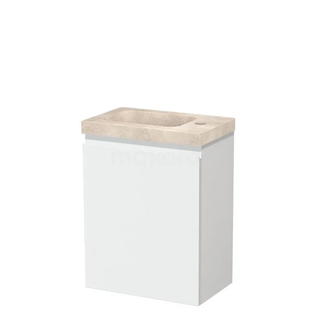 Modulo Pico Toiletmeubel met wastafel | 40 cm Mat wit Greeploos front Wastafel Travertin Natuursteen TMW10-00620