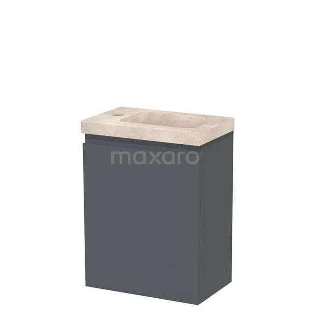 Modulo Pico WC-Möbel mit Waschbecken | 40 cm Dunkelgrau Grifflose Front Waschbecken Travertin Naturstein TMW10-00623