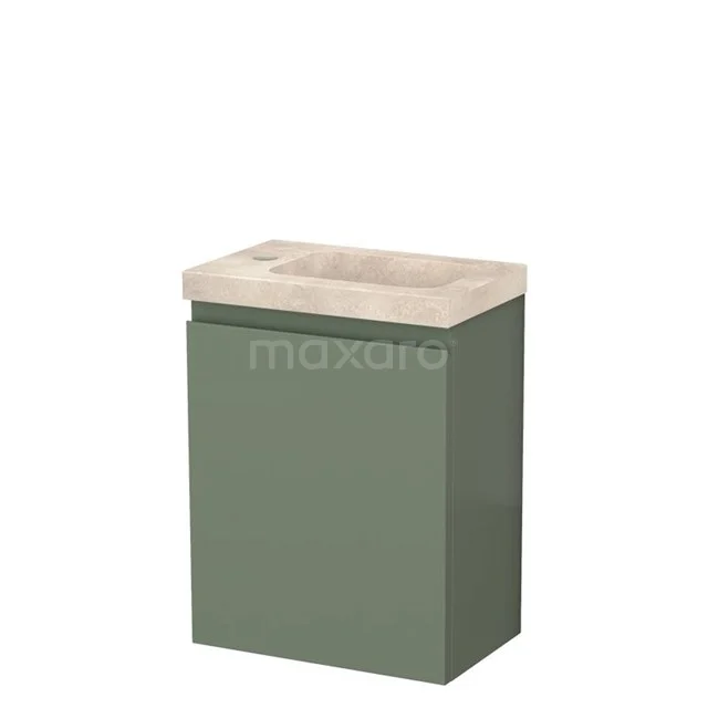Modulo Pico WC-Möbel mit Waschbecken | 40 cm Salbeigrün Grifflose Front Waschbecken aus Travertin Naturstein TMW10-00628