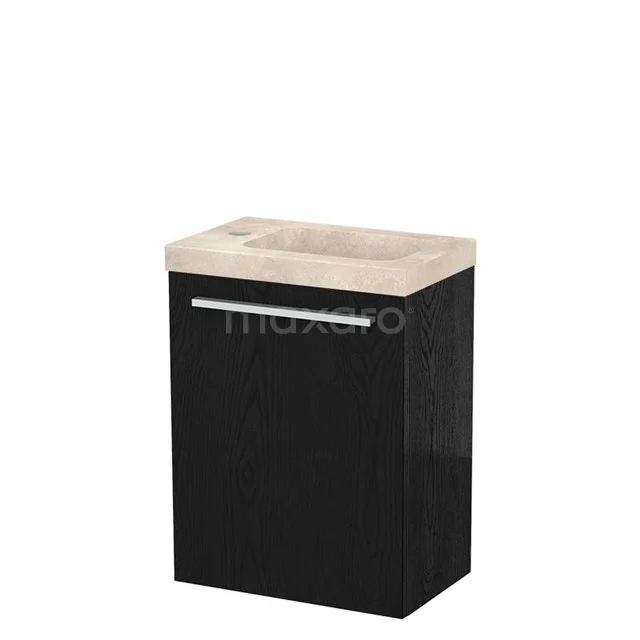 Modulo Pico WC-Möbel mit Waschbecken | 41 cm Schwarze Eiche Glatte Front Waschbecken aus Travertin Naturstein TMW10-00630