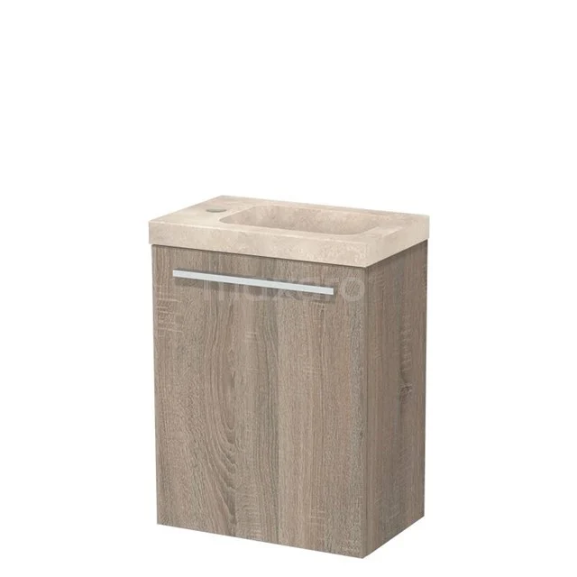 Modulo Pico Toiletmeubel met wastafel | 41 cm Eiken Vlak front Wastafel Travertin Natuursteen TMW10-00633