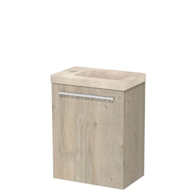 Modulo Pico Toiletmeubel met wastafel | 41 cm Lichtgrijs eiken Vlak front Wastafel Travertin Natuursteen TMW10-00637