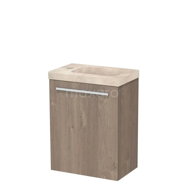 Modulo Pico Toiletmeubel met wastafel | 41 cm Middenbruin eiken Vlak front Wastafel Travertin Natuursteen TMW10-00643