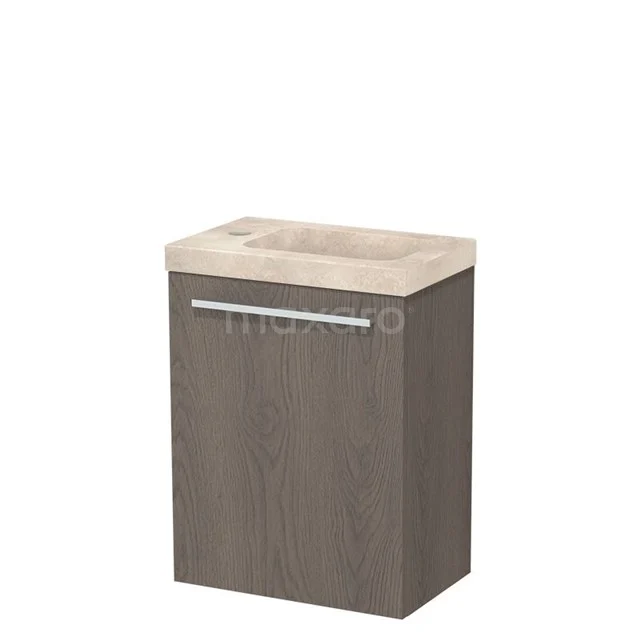 Modulo Pico WC-Möbel mit Waschbecken | 41 cm dunkelbraune Eiche glatte Front Waschbecken Travertin Naturstein TMW10-00647