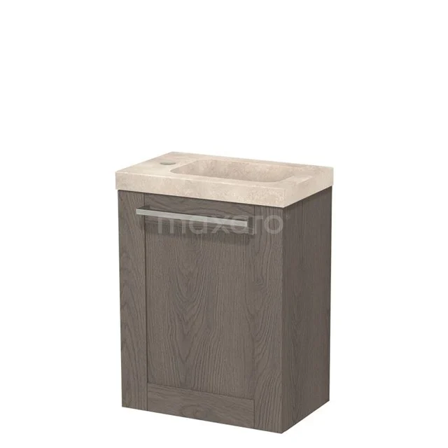 Modulo Pico WC-Möbel mit Waschbecken | 40 cm dunkelbraune Eiche Rahmenfront Waschbecken Travertin Naturstein TMW10-00648