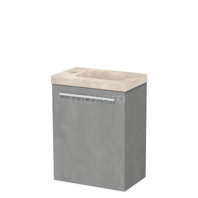 Modulo Pico WC-Möbel mit Waschbecken | 41 cm Hellgrauer Beton Glatte Front Waschbecken aus Travertin Naturstein TMW10-00653