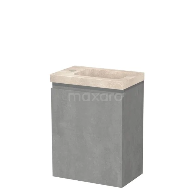 Modulo Pico WC-Möbel mit Waschbecken | 40 cm Hellgrauer Beton Grifflose Front Waschbecken aus Travertin Naturstein TMW10-00654 Modulo Pico WC-Möbel mit Waschbecken | 40 cm Hellgrauer Beton Grifflose Front Waschbecken aus Travertin Naturstein TMW10-00654