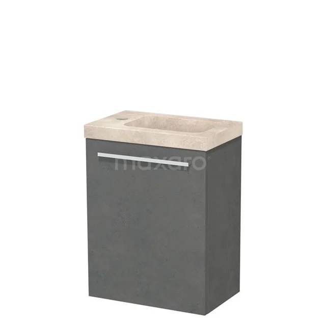 Modulo Pico WC-Möbel mit Waschbecken | 41 cm Dunkelgrauer Beton Glatte Front Waschbecken aus Travertin Naturstein TMW10-00656