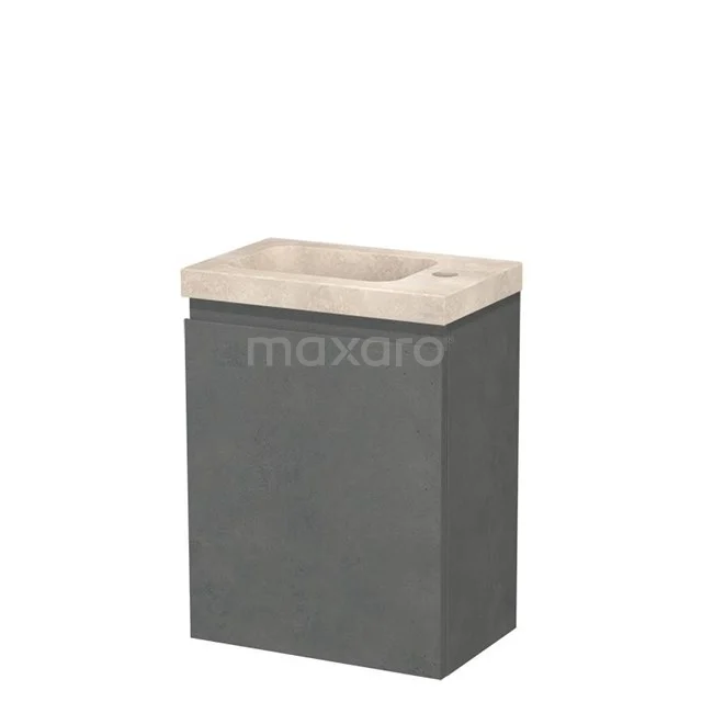 Modulo Pico Toiletmeubel met wastafel | 41 cm Donkergrijs beton Greeploos front Travertin wastafel Natuursteen TMW10-00657