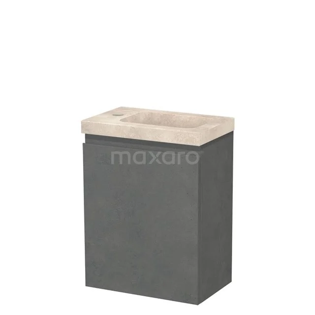 Modulo Pico WC-Möbel mit Waschbecken | 40 cm Dunkelgrauer Beton Grifflose Front Waschbecken aus Travertin Naturstein TMW10-00658