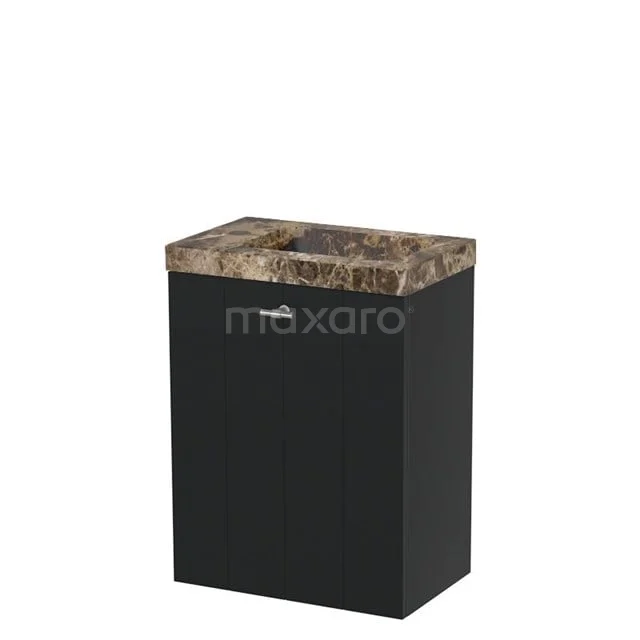 Modulo Pico Toiletmeubel met wastafel | 41 cm Mat zwart Lamel front Wastafel Dark emperador Natuursteen TMW10-00660