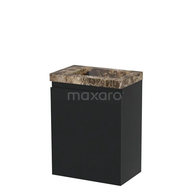 Modulo Pico Toiletmeubel met wastafel | 40 cm Mat zwart Greeploos front Wastafel Dark emperador Natuursteen TMW10-00661