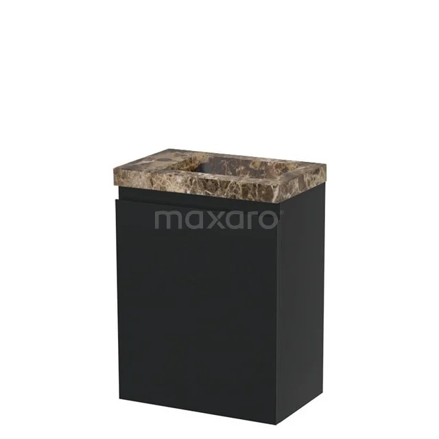 Modulo Pico Toiletmeubel met wastafel | 41 cm Mat zwart Greeploos front Wastafel Dark emperador Natuursteen TMW10-00662