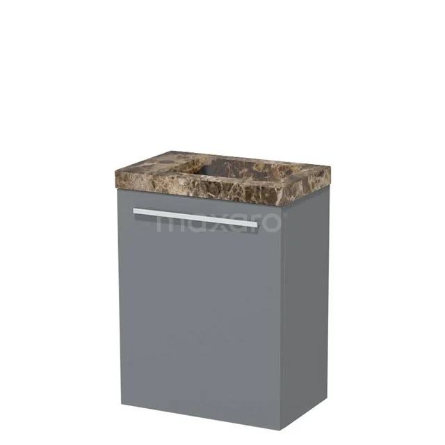 Modulo Pico WC-Möbel mit Waschbecken | 41 cm Mittelgrau Glatte Front Waschbecken Dark emperador Naturstein TMW10-00666