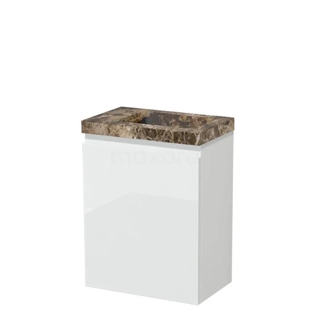 Modulo Pico WC-Möbel mit Waschbecken | 40 cm Hochglanz Weiß Grifflose Front Waschbecken Dark emperador Naturstein TMW10-00672