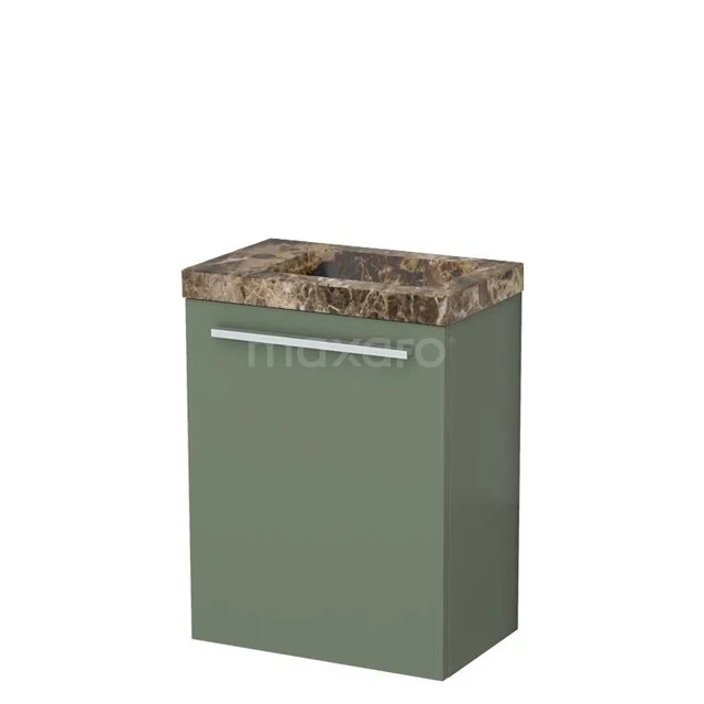Modulo Pico WC-Möbel mit Waschbecken | 41 cm Salbeigrün Glatte Front Dunkles Emperador-Waschbecken Naturstein TMW10-00682