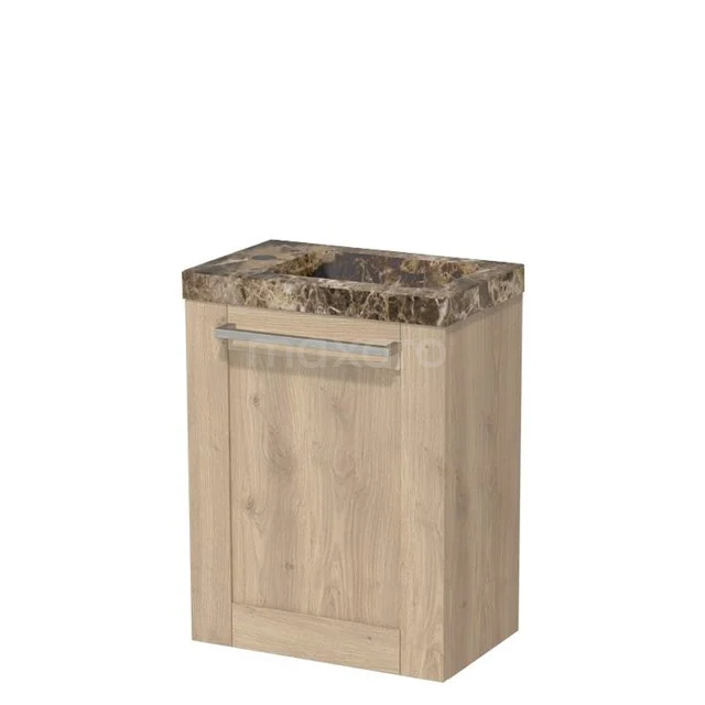 Modulo Pico WC-Möbel mit Waschbecken | 40 cm Hellbraune Eiche Rahmenfront Waschbecken Dark emperador Naturstein TMW10-00695