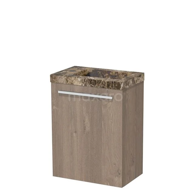 Modulo Pico WC-Möbel mit Waschbecken | 41 cm mittelbraune Eiche glatte Front Waschbecken Dark emperador Naturstein TMW10-00698