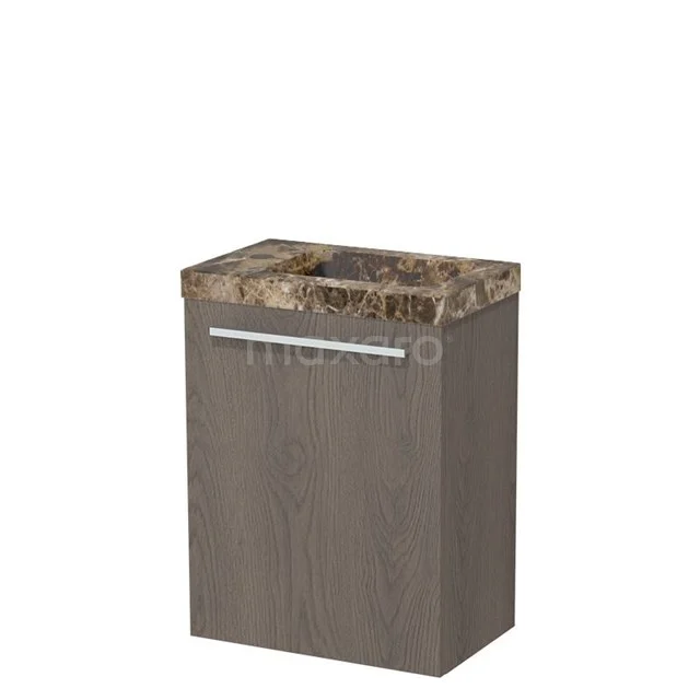 Modulo Pico WC-Möbel mit Waschbecken | 41 cm dunkelbraune Eiche Front glatte Spüle Dark emperador Naturstein TMW10-00702
