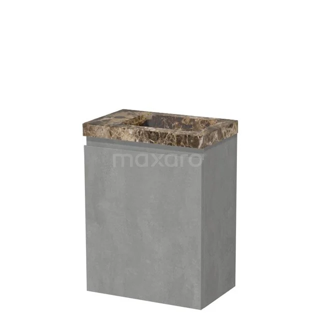 Modulo Pico WC-Möbel mit Waschbecken | 40 cm Hellgrauer Beton Grifflose Front Dunkles Emperador Waschbecken Naturstein TMW10-00709