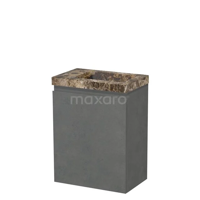 Modulo Pico Toiletmeubel met wastafel | 41 cm Donkergrijs beton Greeploos front Dark emperador wastafel Natuursteen TMW10-00712
