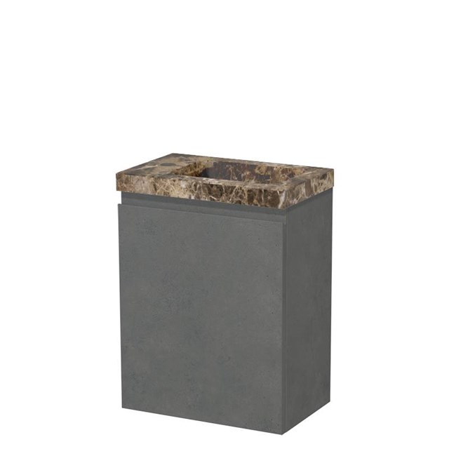 Modulo Pico Toiletmeubel met wastafel | 41 cm Donkergrijs beton Greeploos front Dark emperador wastafel Natuursteen TMW10-00712