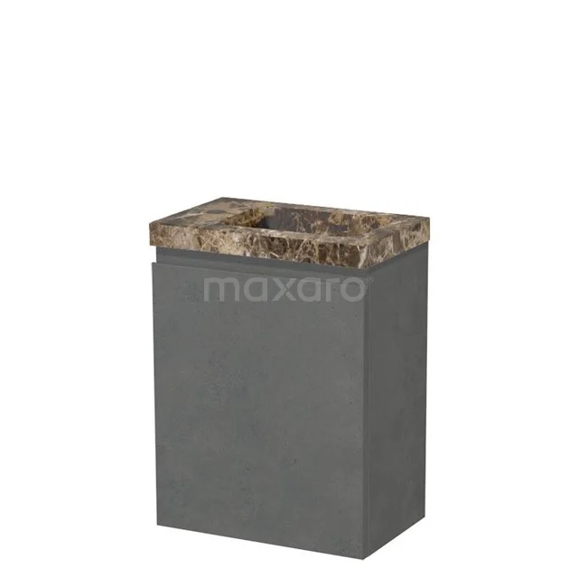 Modulo Pico WC-Möbel mit Waschbecken | 40 cm Dunkelgrauer Beton Grifflose Front Dark emperador Waschbecken Naturstein TMW10-00712