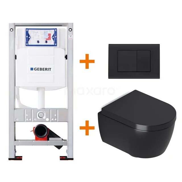 Toiletset Mat zwart Verkort met Easy Clean + Geberit UP320 inbouwreservoir TOI333