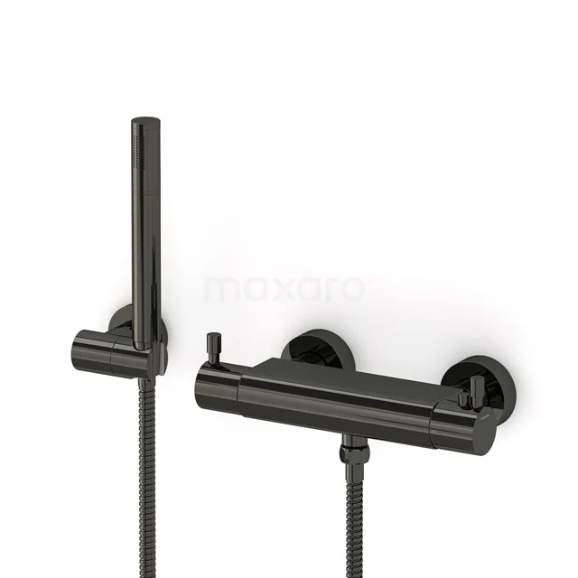 Radius exposed shower mixer set | Black chrome Thermostatic mixer with handheld shower 1 position AOB55-00004