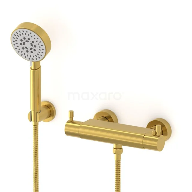 Radius exposed shower mixer set | Gold Thermostatic mixer with handheld shower 5 positions AOG55-00005