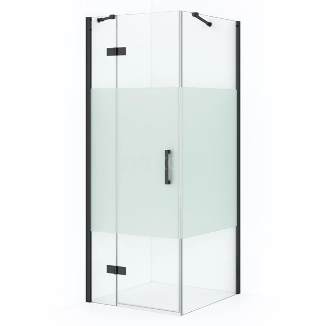 Diamond Shower cabin | 90x80 cm Black chrome Clear with matt strip Pivot door Rectangle CDB213608413BCN