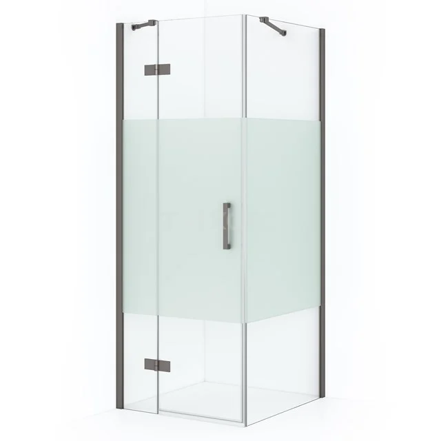 Diamond Shower enclosure | 80x80 cm Black metal Clear with matt strip Pivot door Square CDB213508413ZMN
