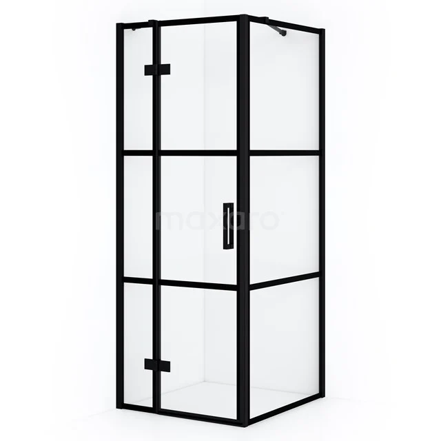 Diamond Shower enclosure | 80x80 cm Matte black Clear with 4 black stripes Pivot door Square CDB213508418MB