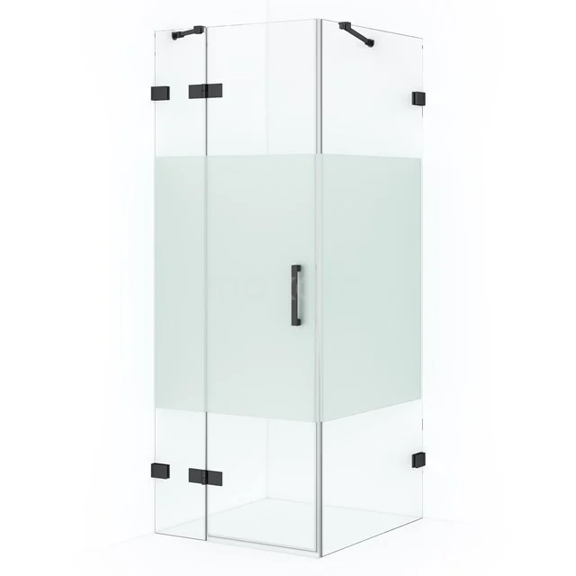Diamond Shower enclosure | 80x80 cm Black chrome Clear with matt strip Pivot door Square CDB213508423BC