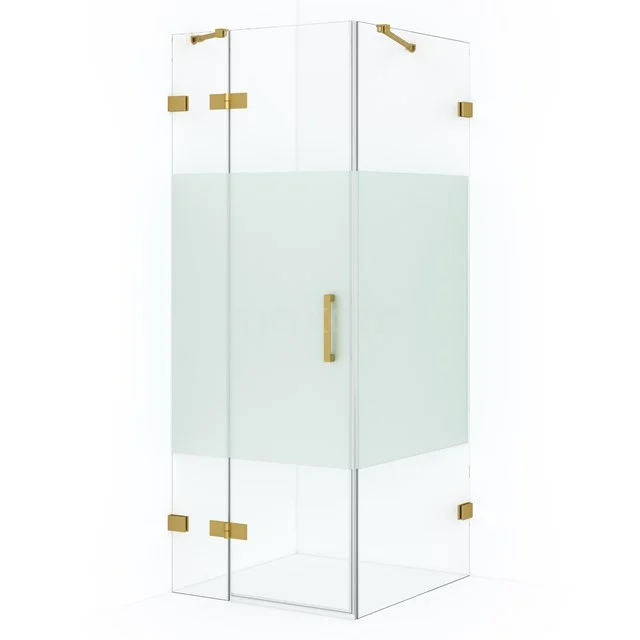 Diamond Douchecabine | 90x80 cm Goud Helder met matte strook Draaideur Rechthoek CDB213608423GG