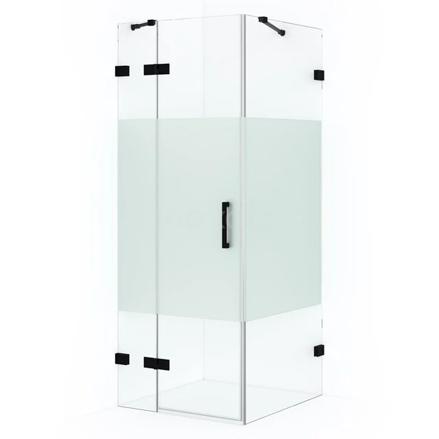 Diamond Shower enclosure | 80x80 cm Matte black Clear with matt strip Pivot door Square CDB213508423MB