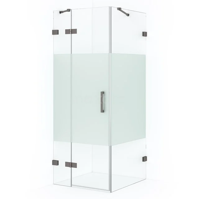 Diamond Shower enclosure | 80x80 cm Black metal Clear with matt strip Pivot door Square CDB213508423ZM