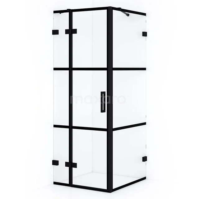 Diamond Shower enclosure | 80x80 cm Matte black Clear with 4 black stripes Pivot door Square CDB213508428MB