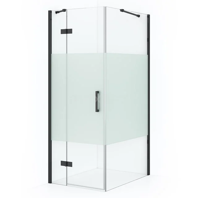 Diamond Shower enclosure | 90x90 cm Black chrome Clear with matt strip Pivot door Square CDB213609413BCN
